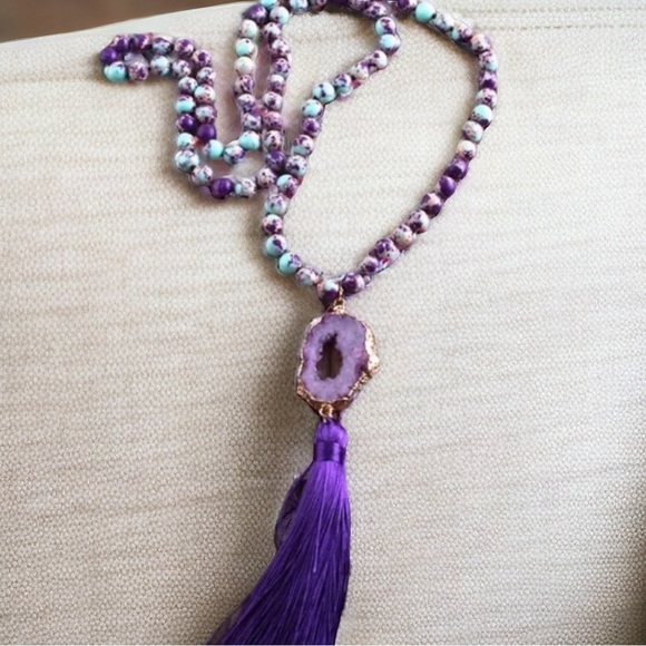 IMPERIAL JASPER NECKLACE W AMETHYST DRUZE/GOLD  PENDANT - Picture 2 of 8